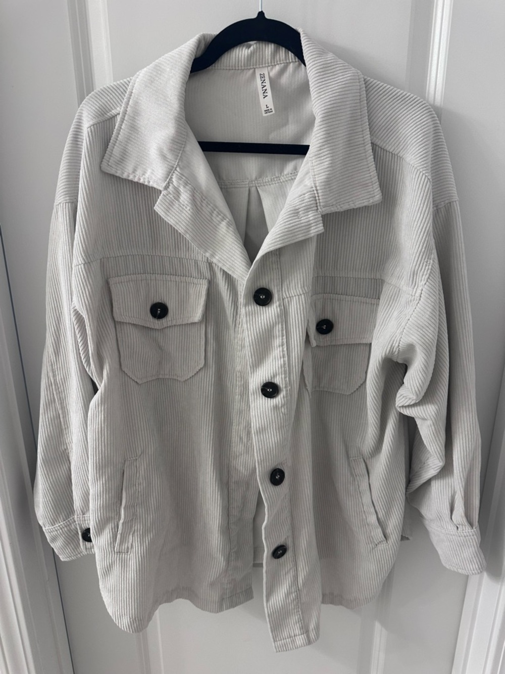 Zenana White Corduroy Button-Up Shacket